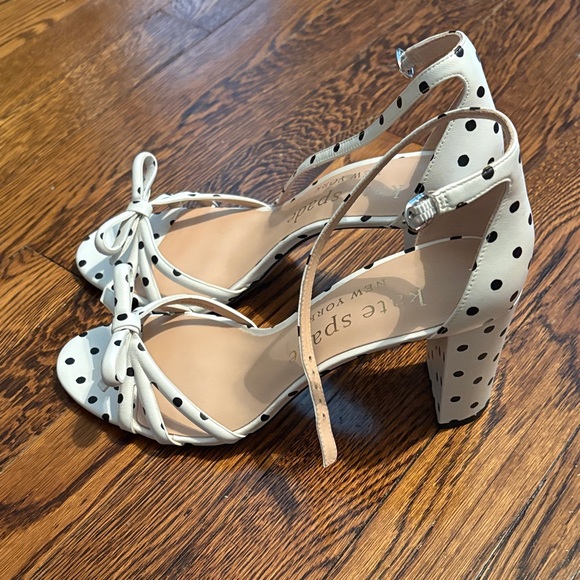 kate spade White with Black Polka Dot Bow Sandals with Block Heel - Picture 2 of 5